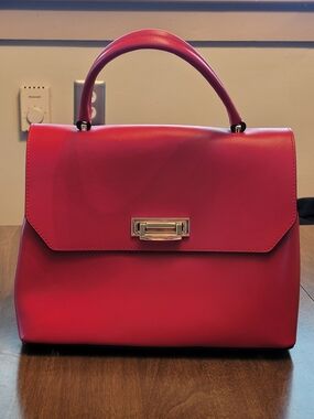 Structured Italian Leather Top-Handle Satchel in Bright Red